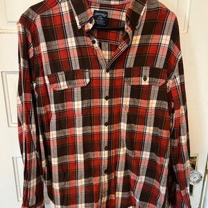Faded Glory Red and Brown Plaid Button Down Shirt